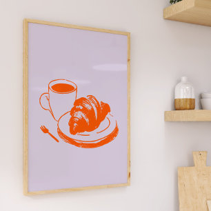 Affiche Café Croissant Café Parisien Lavender Orange Art