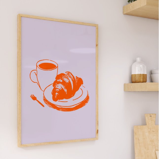 Affiche Café Croissant Café Parisien Lavender Orange Art (Créateur téléchargé)