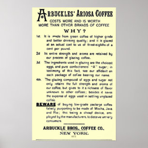 Affiche "CAFÉ d'ARIOSA de la Cru-annonce ARBUCKLES "