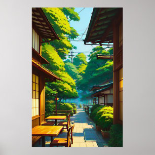Affiche Café de jardin japonais en plein air