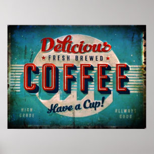Affiche Café délicieux fraîchement infusé réplique antique