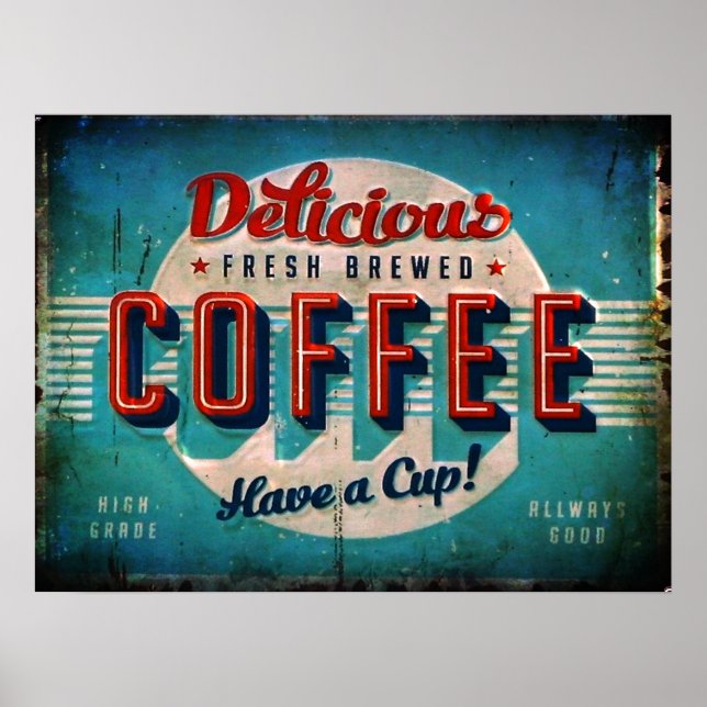 Affiche Café délicieux fraîchement infusé réplique antique (Devant)