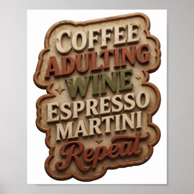 AFFICHE CAFÉ DEVENIR ADULTE VIN ESPRESSO MARTINI RÉPÉTER (Devant)