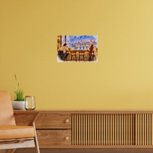 Affiche Café d'hiver Paysage urbain à l'aquarelle