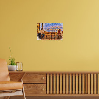 Affiche Café d'hiver Paysage urbain à l'aquarelle