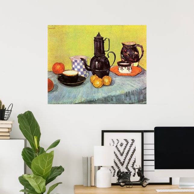 Affiche Café en émail bleu par Vincent van Gogh (Bureau à domicile)