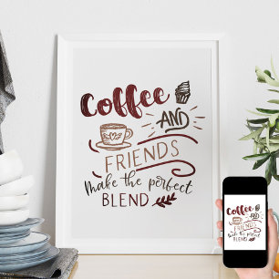 Affiche Café et amis Bistro Doodle Art Typographie