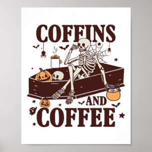 Affiche Café Et Café Drôle Skeleton Halloween