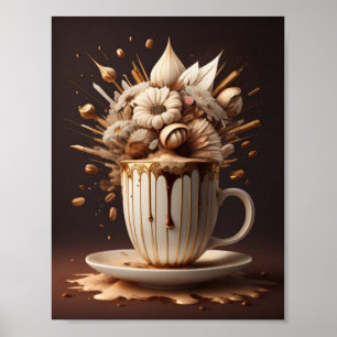 Affiche Café et fleurs art moderne