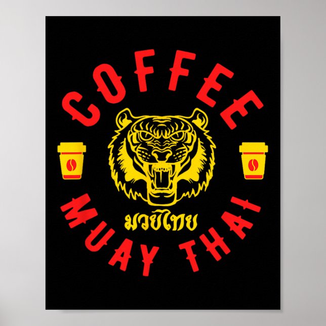 Affiche Café et Muay Thai Drôle Cadeau de MMA Kickboxing  (Devant)