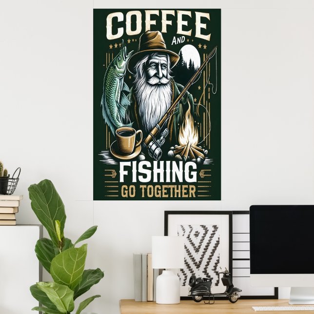 Affiche Café Et Pêche Ensemble (Bureau à domicile)