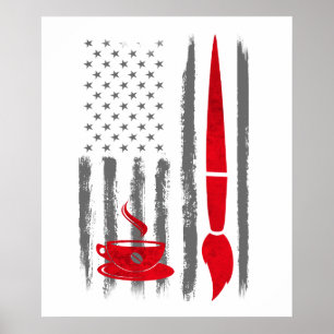 Affiche Café et Peinture  - Drapeau américain vintage des 