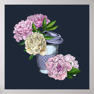 Affiche Café et pivoines