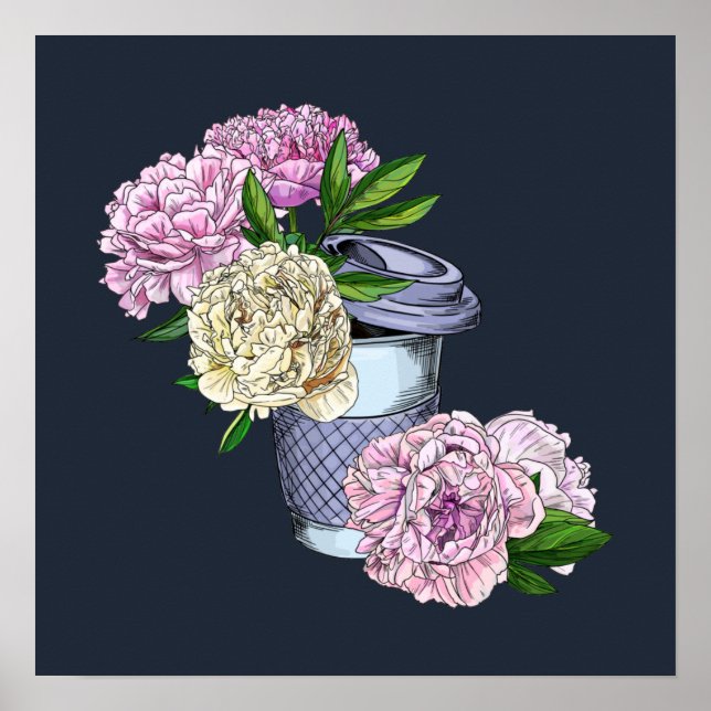 Affiche Café et pivoines (Devant)