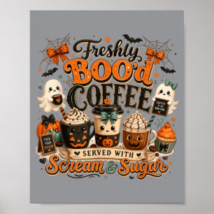 Affiche Café Fraîchement Infusé Halloween Fantôme Vintage