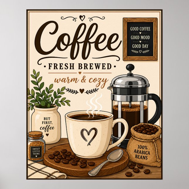Affiche Café fraîchement préparé (Devant)