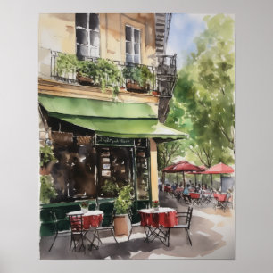 Affiche Café Français Aquarelle Paysage Art Imprimer Poste