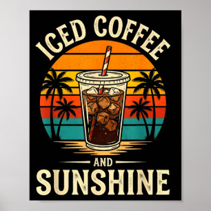 Affiche Café glacé et soleil drôle d'été rétro