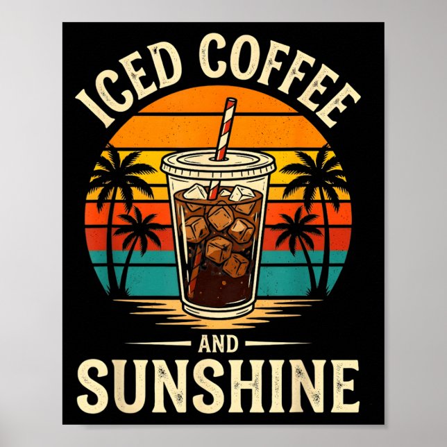 Affiche Café glacé et soleil drôle d'été rétro  (Devant)