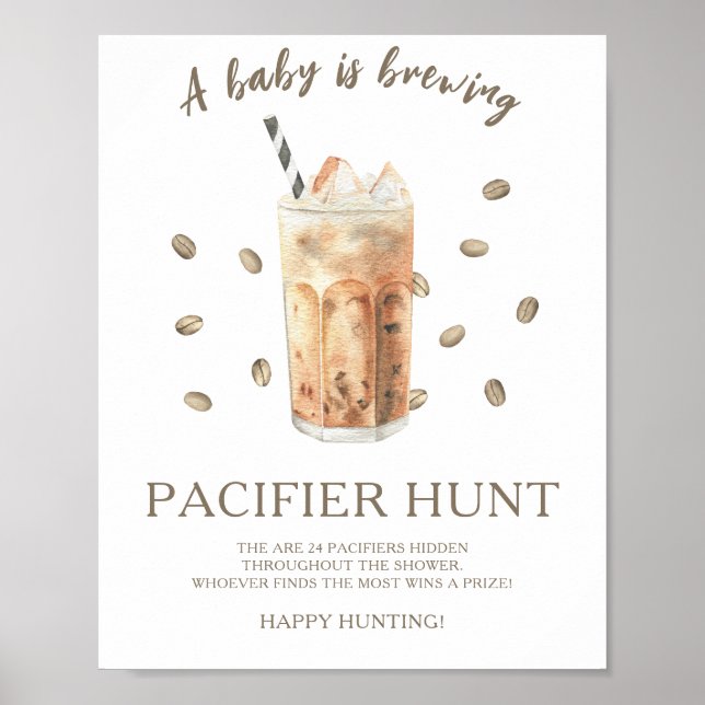 Affiche café glacé - pacifier chasse baby shower jeu (Devant)