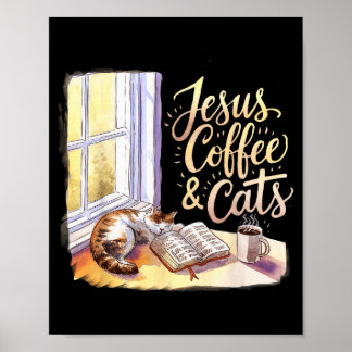 Affiche Café Jésus Chats Drôle Mignon Design Amateurs de J