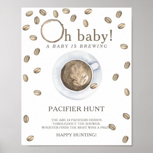 Affiche CAFE - jeu de chasse au doudou pour baby shower (Devant)