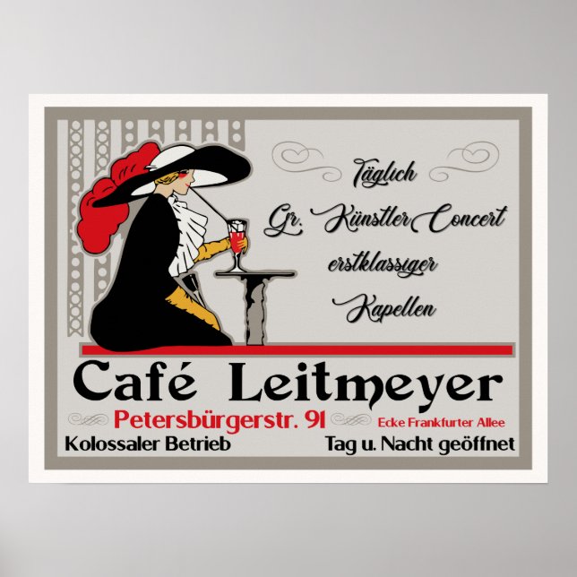 Affiche Café Leitmeyer, café de style rétro allemand et (Devant)