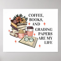 Café Livres Grading Papiers Anglais Enseignant Fun