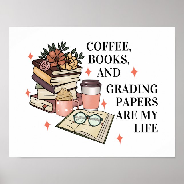 Affiche Café Livres Grading Papiers Anglais Enseignant Fun (Devant)