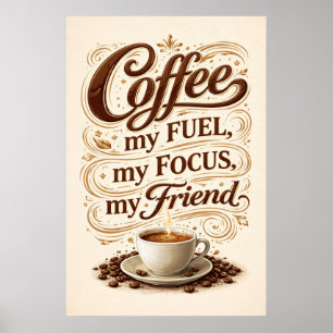 Affiche Café Mon Carburant Ma Concentration Art de Typogra