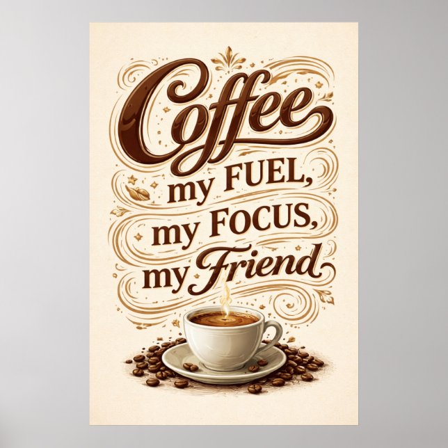 Affiche Café Mon Carburant Ma Concentration Art de Typogra (Devant)