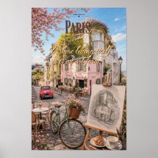 Affiche Café Montmartre Paris Illustration Artistique Scén
