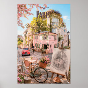 Affiche Café Montmartre Paris Illustration Artistique Scén