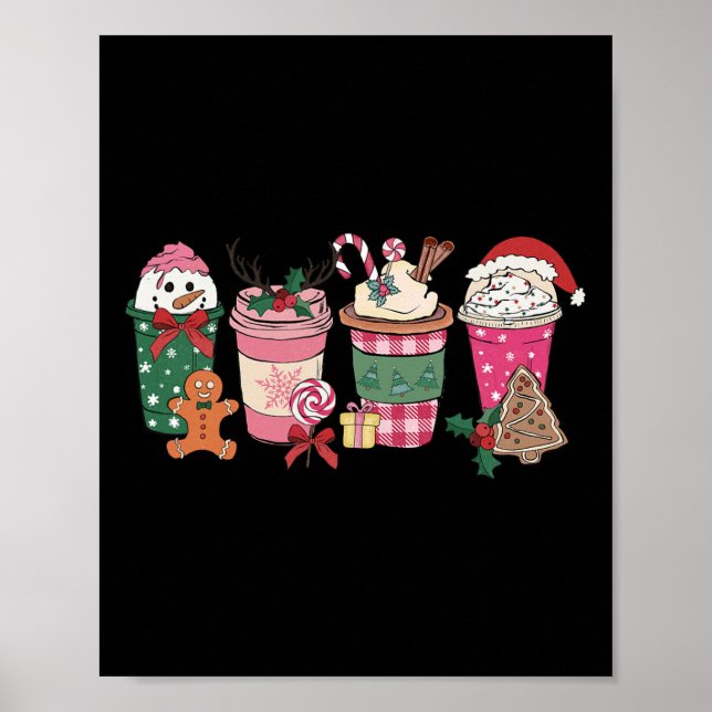 Affiche Café Noël Gingerbread Femmes roses Latte Cosy (Devant)
