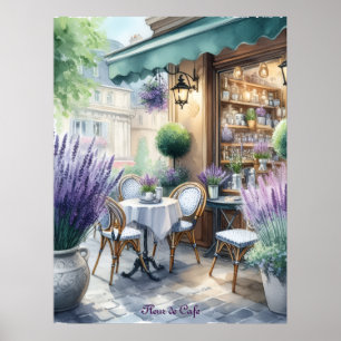 Affiche Café Parisien avec Fleurs de Lavande