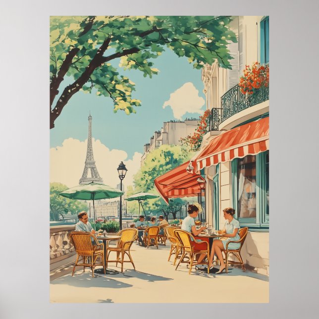 Affiche Café parisien avec vue Eiffel (Devant)