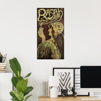 Affiche Café Rajah Art Nouveau vintage, femme avec du café