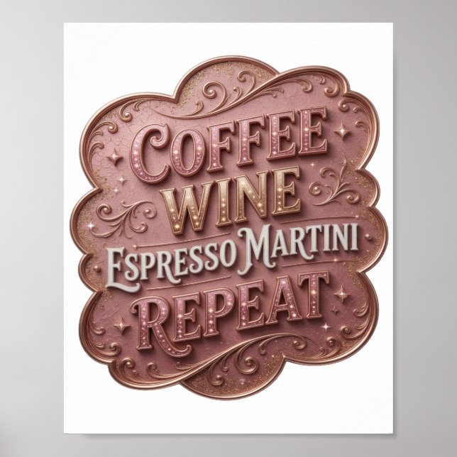 Affiche CAFÉ VIN ESPRESSO MARTINI RÉPÉTER Or vibrant (Devant)