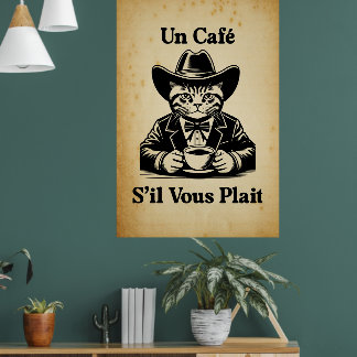 Affiche Café vintage Café Cat Cowboy Café Décor Art