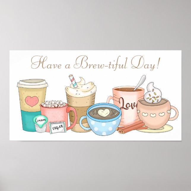 Affiche Café Whimsical et cacao chaud à main (Devant)