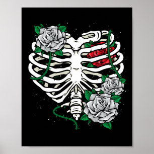 Affiche Cage De Rib Avec Fleurs Halloween Xray Squelette C