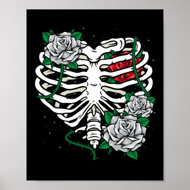 Affiche Cage De Rib Avec Fleurs Halloween Xray Squelette C (Devant)