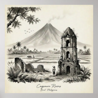 Affiche Cagsawa Ruins & Mayon Volcano Philippines