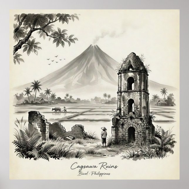 Affiche Cagsawa Ruins & Mayon Volcano Philippines (Devant)