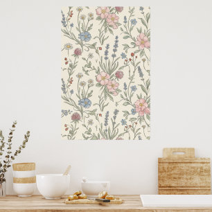 Affiche Cahier à motif de fleurs sauvages vintage Cottagec
