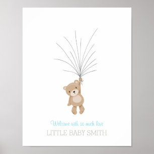 Affiche Cahier de visite Ourson bleu pour Baby shower