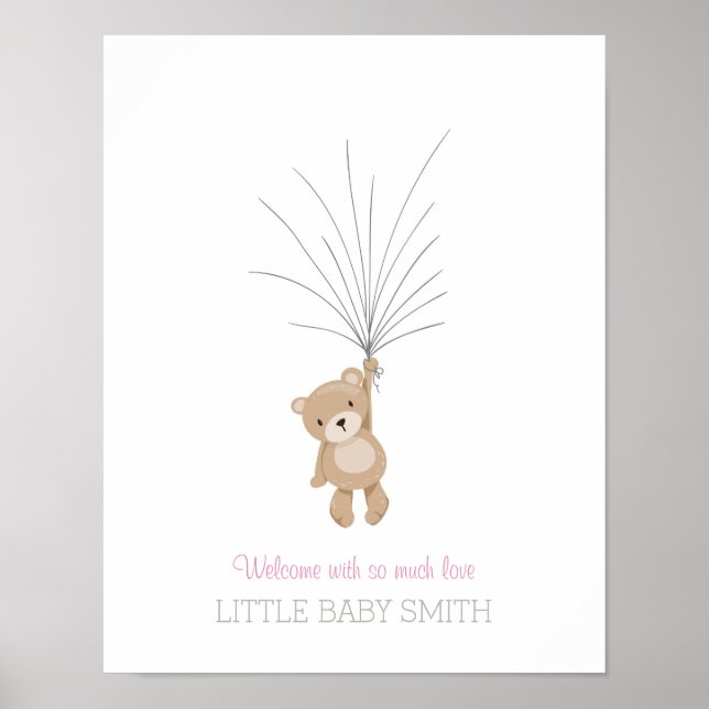 Affiche Cahier de visite Ourson rose pour Baby shower (Devant)