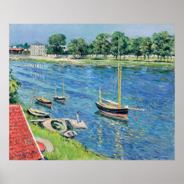 Affiche Caillebotte - Seine à Argenteuil, Bateaux à l'ancr (Devant)