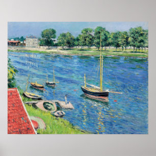 Affiche Caillebotte - Seine à Argenteuil, Bateaux à l'ancr