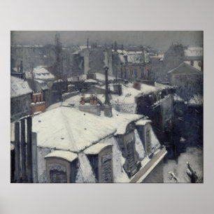 Affiche Caillebotte - Toits Dans La Neige (Effet Neige)